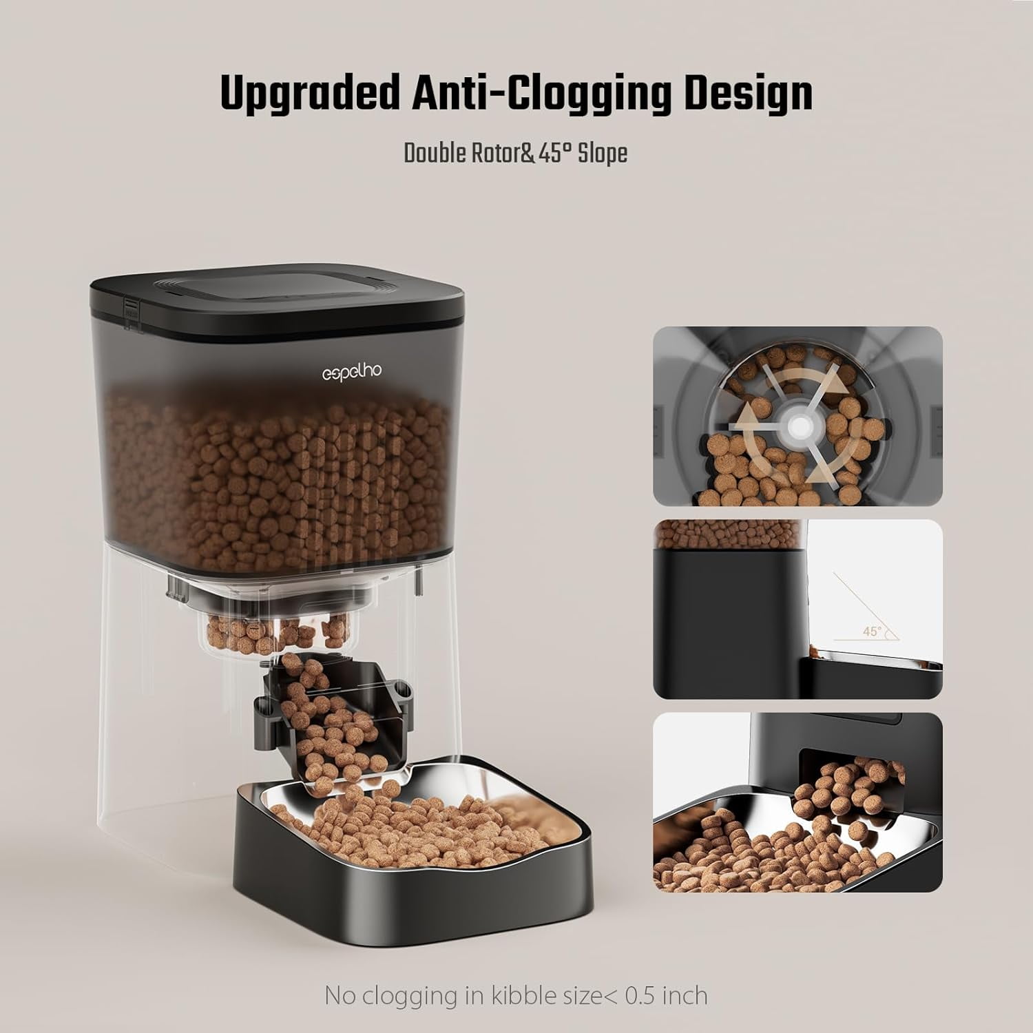Automatic Cat Feeder 4L Timed Dispenser for Cats Small Dogs with Voice Recorder Anti-Clogging Dual Power Stainless Steel Bowl