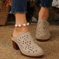 thumbnail image 5 of Women Platforms Heeled Sandals Leather Round Toe Mules Clogs Ankle Strap High Heel Summer Dress Solid Color Slipper Non Trendy Breathable Walking Vacation Outdoor Shoes, 5 of 9