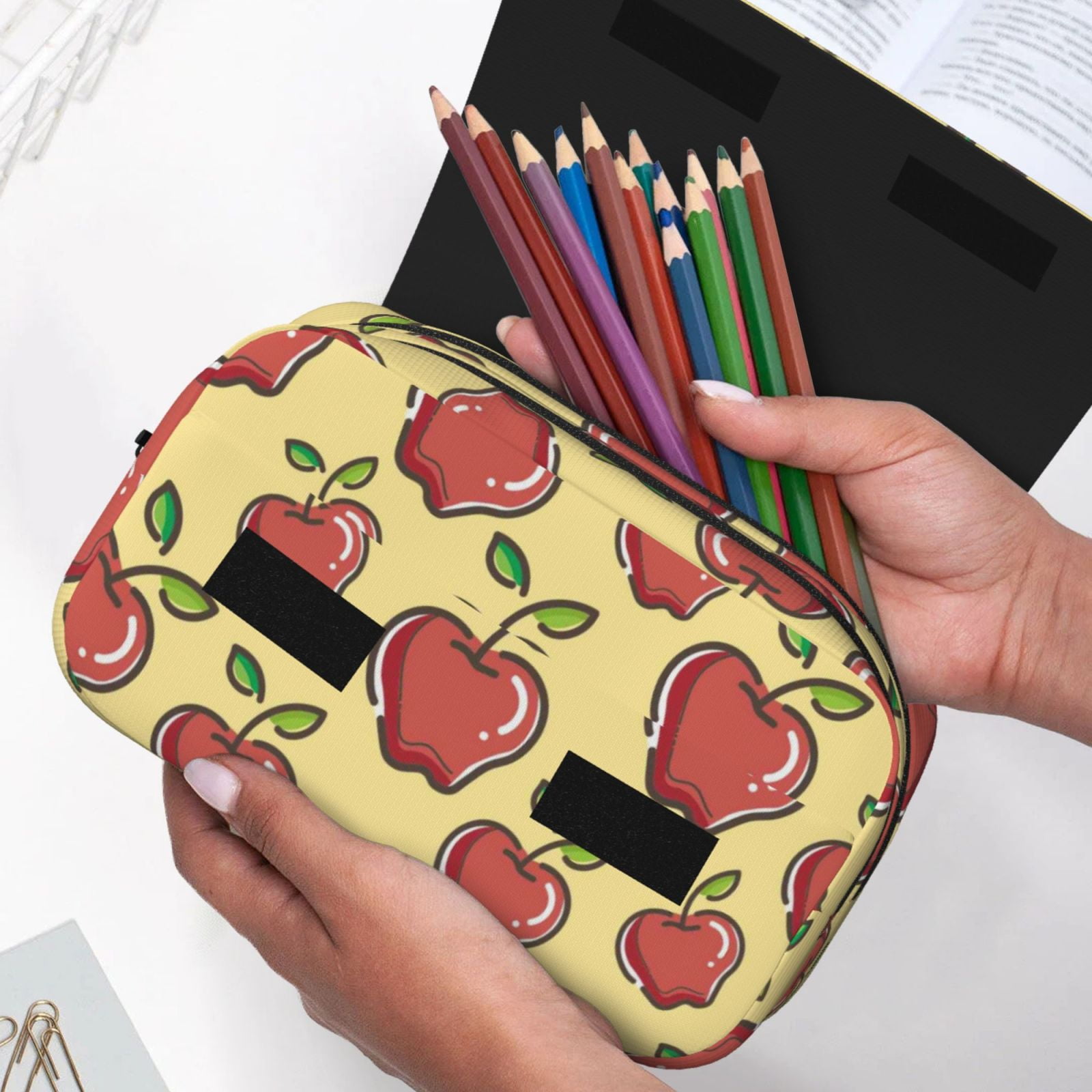 Kdxio Apple for Double Compartment Pen Case Oxford Organizer with Zipper Pockets for Students Artists