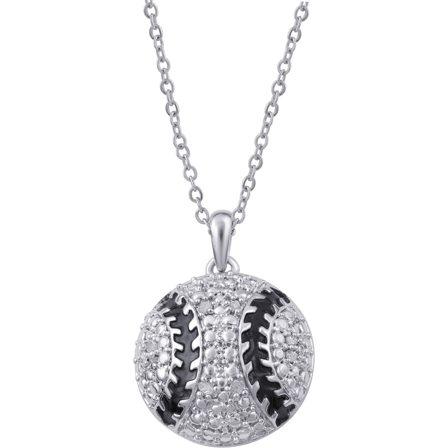 Arista - Arista Diamond Accent Silver-Tone Baseball Women's Pendant in ...