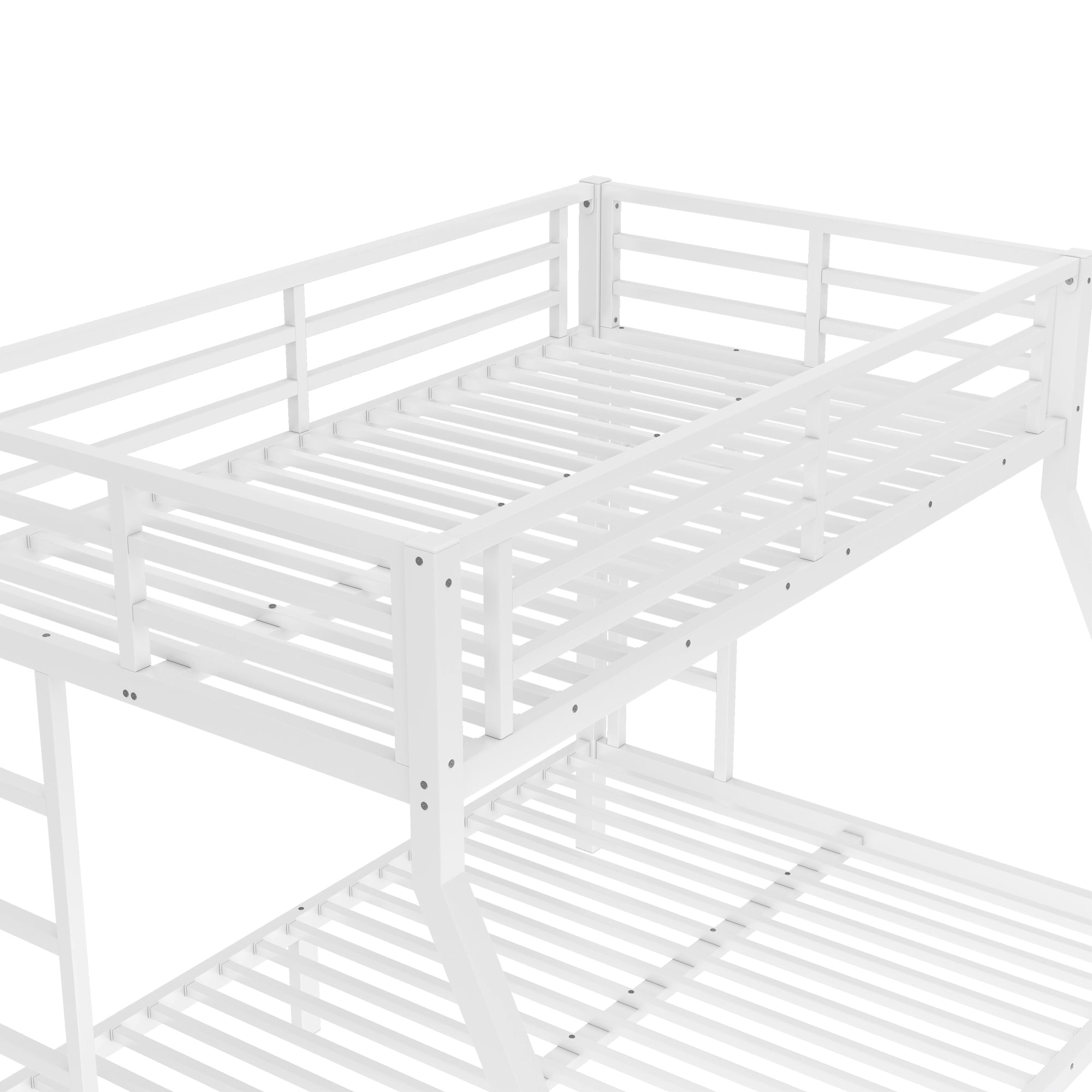 Miniyam Twin Over Full Metal Bunk Bed Frame with Guardrails and Ladder, Heavy-Duty Steel, Space-Saving Design, White