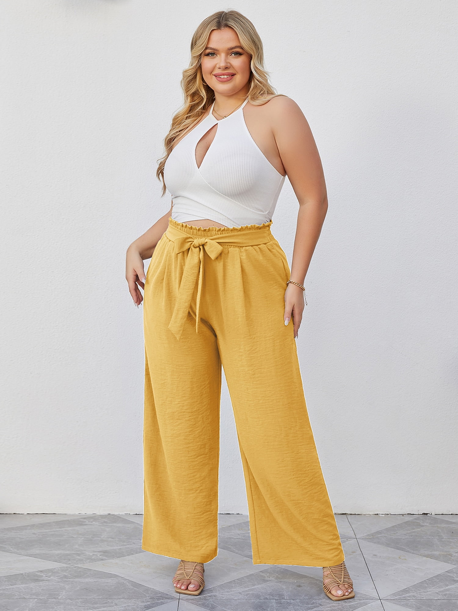 High Waisted Wide Leg Casual Pants — YELLOW SUB TRADING