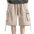 thumbnail image 7 of HOOMEUMY Men's Summer Cargo Shorts with Pockets Drawstring Elastic Waist Baggy Fit Straight Leg Bermuda Beach Short Pants Yellow L, 7 of 7