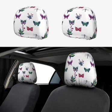 Headrest Covers for Cars Accessories Interior for Women Men 2Pcs - Butterfly Plant Dragonfly Head Rest Cover for Car Decorations, Car Headrest Cover for Car Decor Interior