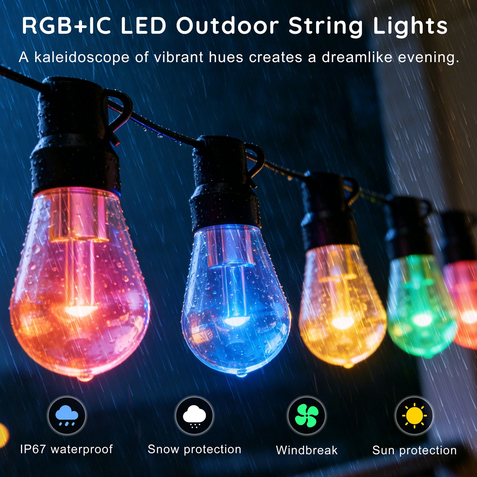 300FT RGB Outdoor String Lights, +IC Outside Light Dimmable Shatterproof LED Bulbs, IP67 Waterproof Chasing Effect Lighting DreamColor Patio Strip Lights for Backyard, Balcony, Outdoor Living