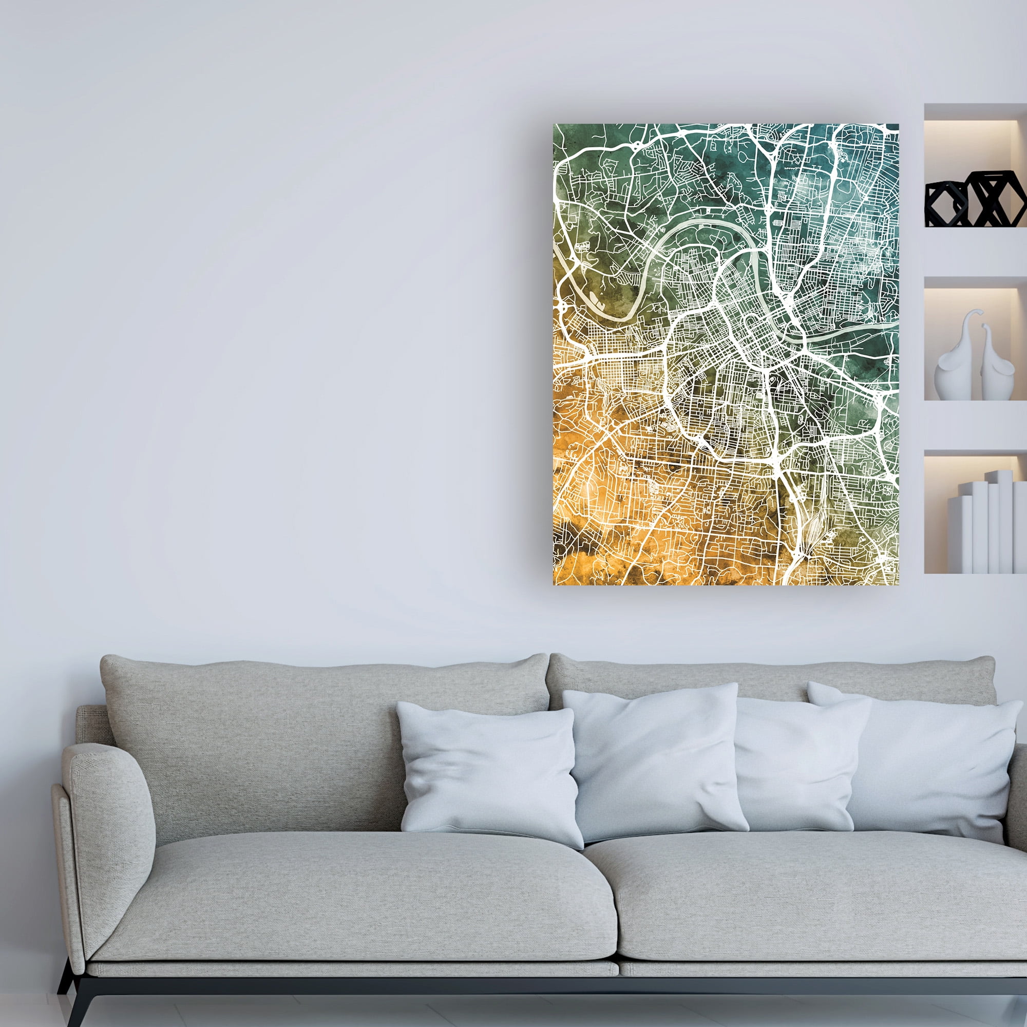 Trademark Fine Art 'Nashville Tennessee City Map Teal Orange' Canvas Art by Michael Tompsett