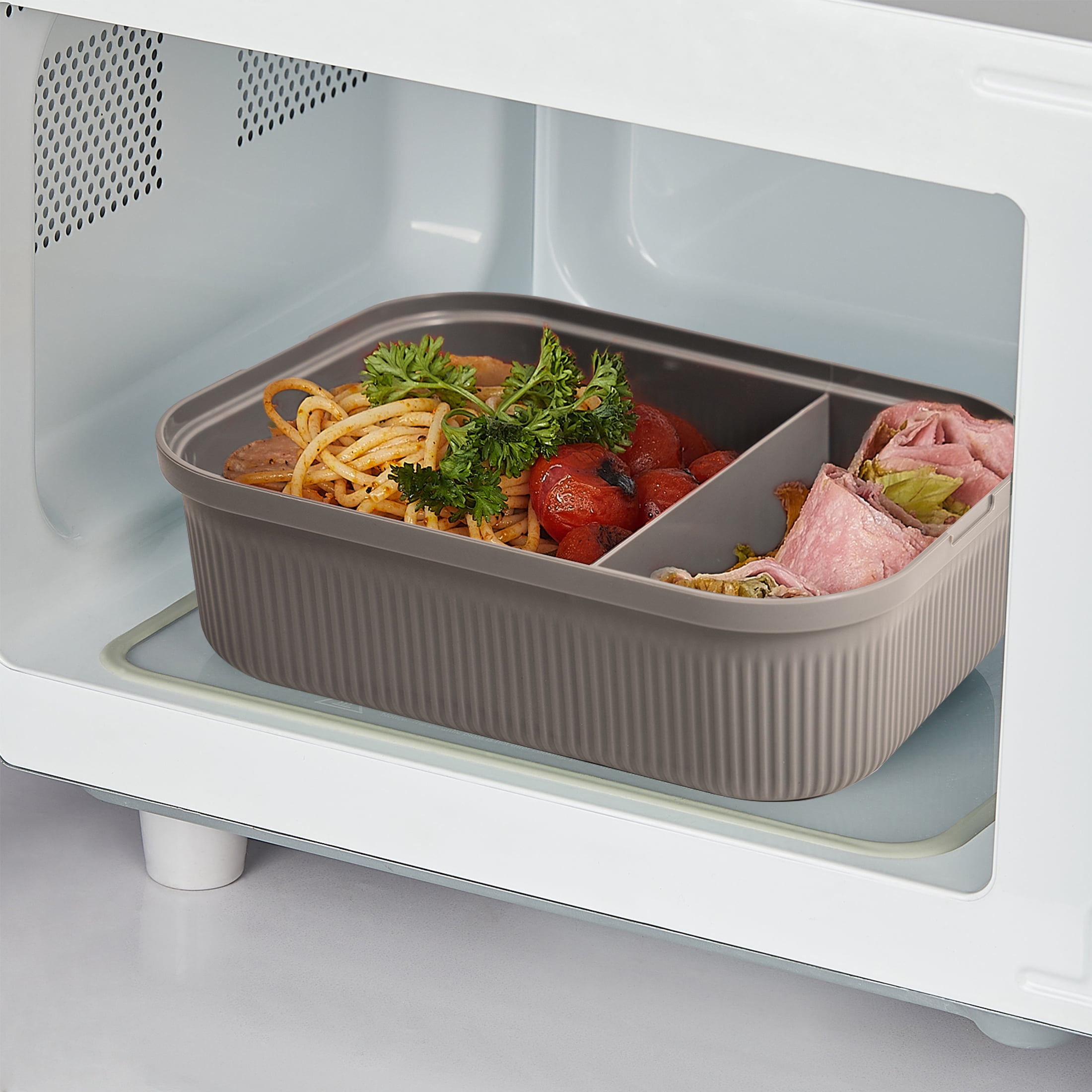 (4 pack) Mainstays Food Storage Bento Container, Rectangle, Gray, 42oz Capacity, A Practical Choice for School Lunches and Activities