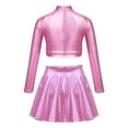 thumbnail image 2 of Alvivi Kids Girls Shiny Metallic Ballet Jazz Hip Hop Dance Outfit Long Sleeve Crop Top with Skirt Set Pink 10, 2 of 7
