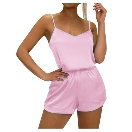 

Women s Pajamas Sets Satin Pajamas for Women Silk Pajamas Sexy Pajamas Lace Pajamas Lingerie Sleepwear Babydoll Up Nightwear Pajamas Sling V-Neck Solid Color Pajama Homewear Pink M Hallowe269