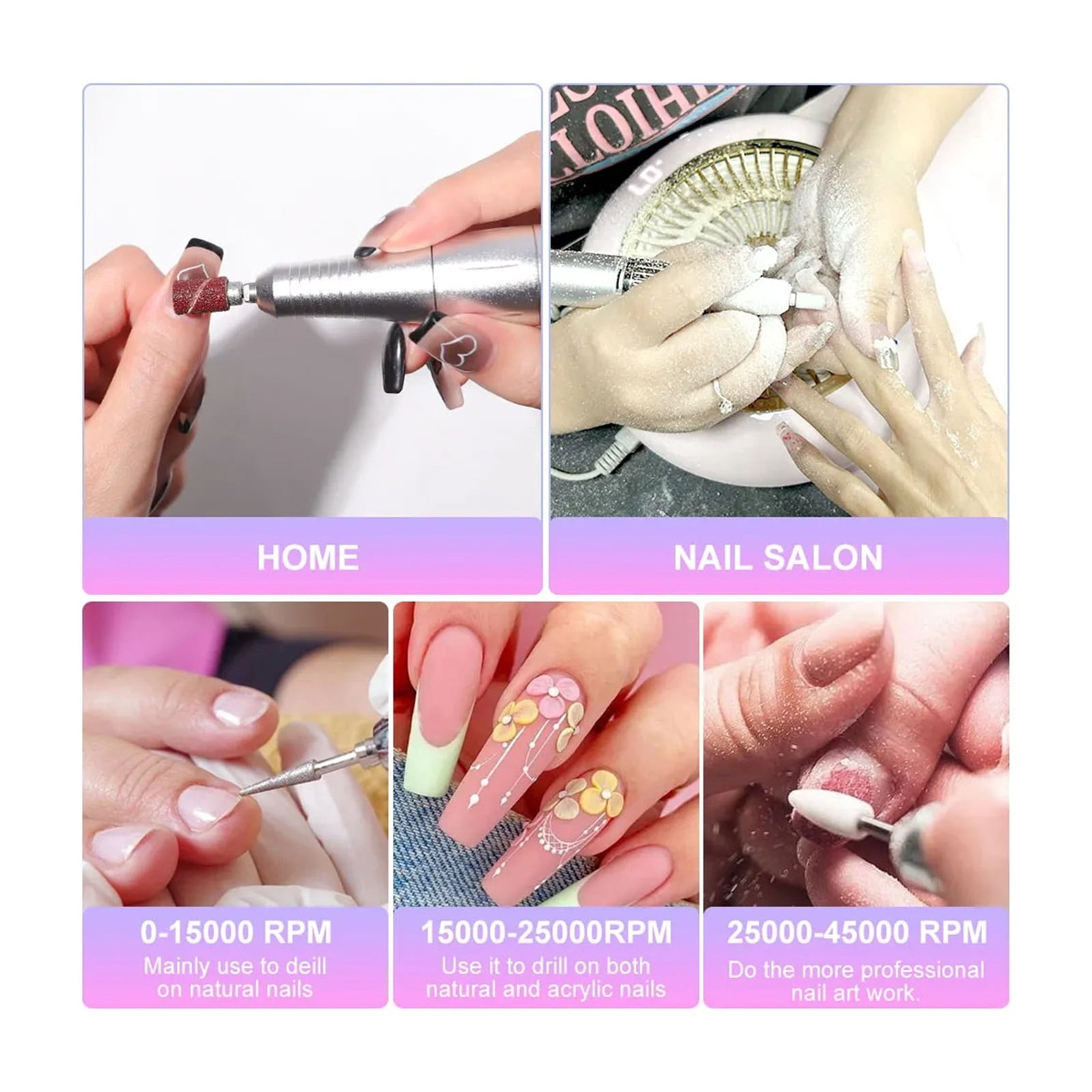 45000RPM Rechargeable Electric Nail Drill Machine Professional Nail Drills for Gel Nails Polish Portable Nail File Manicure Tool