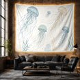 thumbnail image 6 of Jellyfish on White Background with Soft Blue and Navy Lines, Calming Illustration for Ocean Lovers, Marine Life Wall Art, Birthday Gift Tapestry Wall Hanging for Bedroom and Living Room, 6 of 7