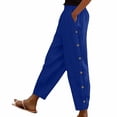 thumbnail image 3 of Laqbezok Women's Cotton Linen Pants, Mid Waist Button Detail Casual Trousers with Pockets, Summer Loose Tapered Pants for Travel Vacation, 3 of 8