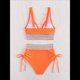 thumbnail image 4 of Bikini de Dos Piezas para Mujer, Cintura Alta, Cuello Halter, Traje de Baño Adelgazante, Naranja, Rojo, L, 4 of 7