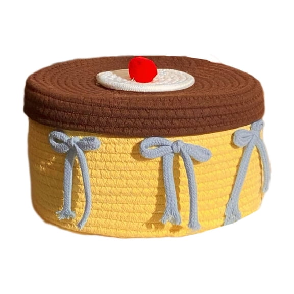 Cake Shaped Storage Basket with Lid, Cotton Rope Organizer for Kids Toys, Small Items Storage for Desk, Vanity, and Bedroom