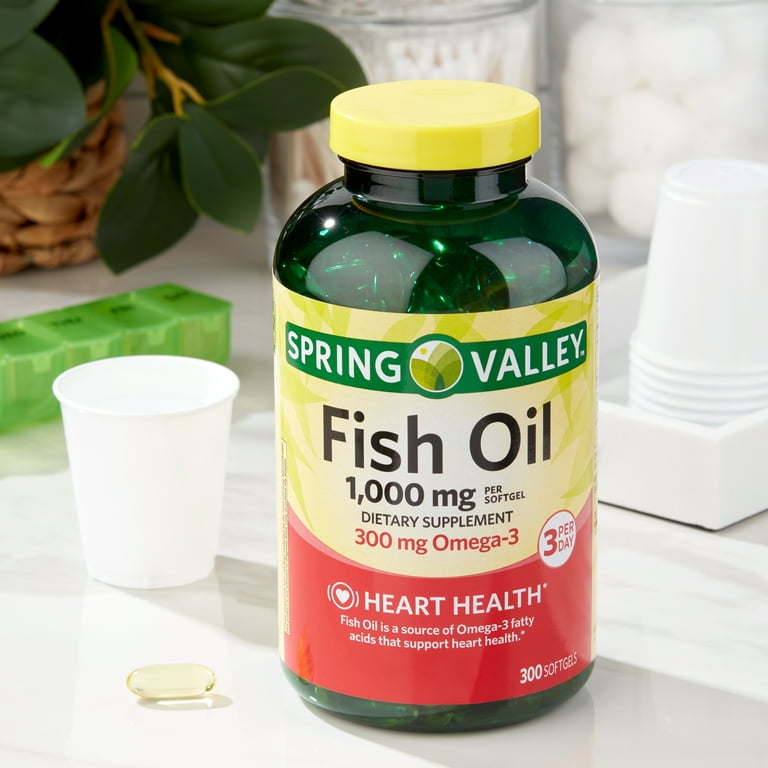 Spring Valley Omega-3 Fish Oil Heart Health Dietary Supplement Softgels,  1000 mg, 300 Count 