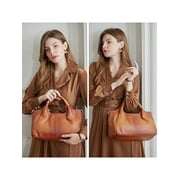 LUXUR Ladies Leather Top Handle Handbag Women Classic Satchel Crossbody Bags Purse Daily Portable Detachable Tote Brown