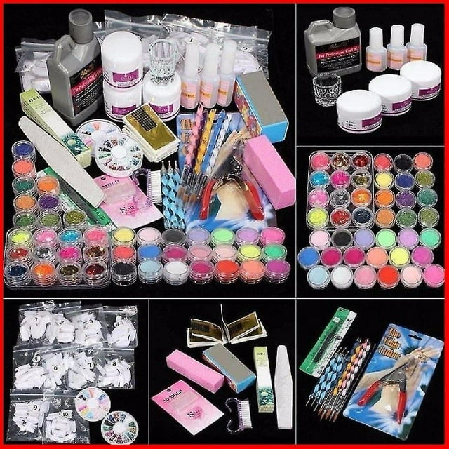 -Kit de uñas acrílicas, polvo acrílico, monómero líquido, puntas de uñas, herramientas de decoración de uñas. Afortunado Sencillez
