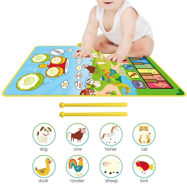 Tapete de Piano Musical para bebé con 6 instrumentos con sonido, tacto Animal, juguete Musical infantil, tapete de juego con teclado para niños, niñas Azul