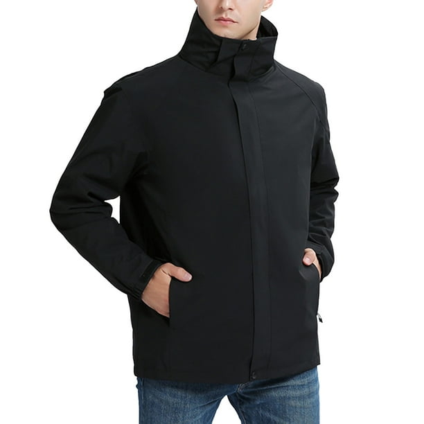 PMUYBHF Male Flannel Jacket for Men No Hood Male Rain Jacket Raincoat Lightweight Windproof Outdoor Jacket Breathable Foldable Windbreaker Transition