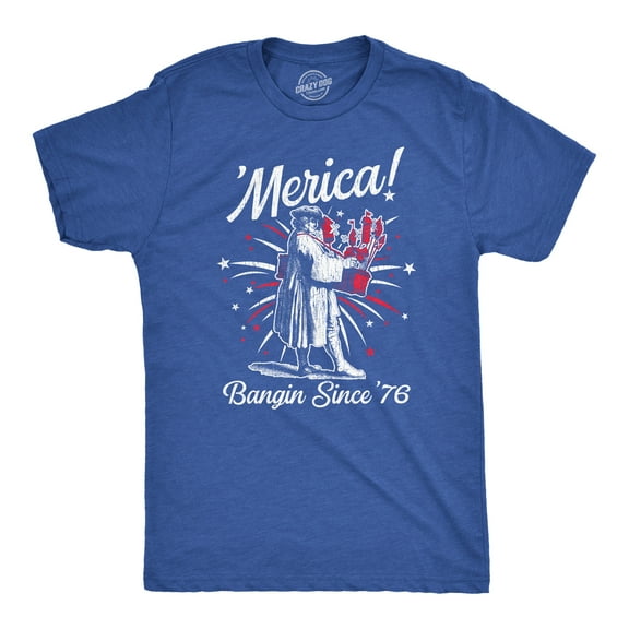 Mens Merica Banging Since 76 T Shirt Funny Fourth Of July American Fireworks Tee for Guys Graphic Tees