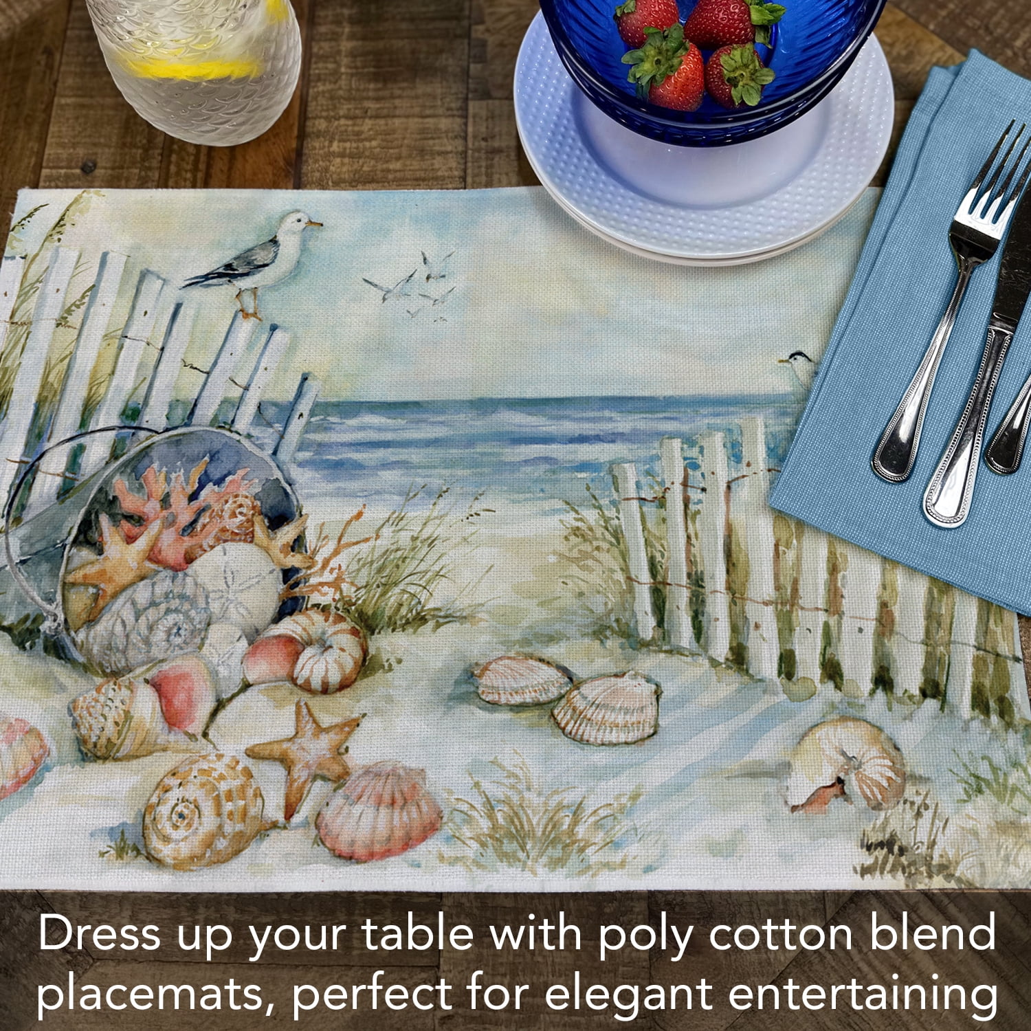 Highland Home "Coastal View" 4-Pack Cotton Blend Washable Placemats