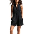 thumbnail image 3 of VBVC Women's Sleeveless Henley Button Romper , Summer Casual Vacation Short Jumpsuit For Women , Ladies' Sleeveless Short Overalls with Pockets,Black,S-3XL, 3 of 5
