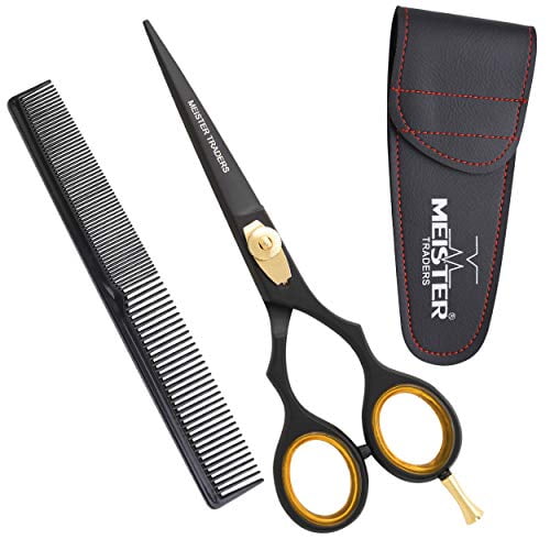 Professional Hair-Cutting Shears, Hairdressing | Haircutting Barber Salon Scissors for Mustache & Beard Grooming Hair. Hairdresser Styling Thinning Trimming Cutting Scissors. Classic 6.5" (Black)