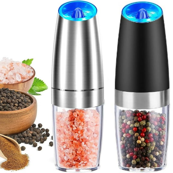 Electric Pepper and Salt Grinder Set,Adjustable Coarseness,With LED Light,One Hand Automatic Operation