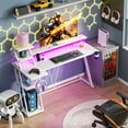 thumbnail image 4 of Satifur 55" Carbon Fiber Gaming Desk L-Shaped Computer Desk, RGB Lights & Power Outlets, White, 4 of 9