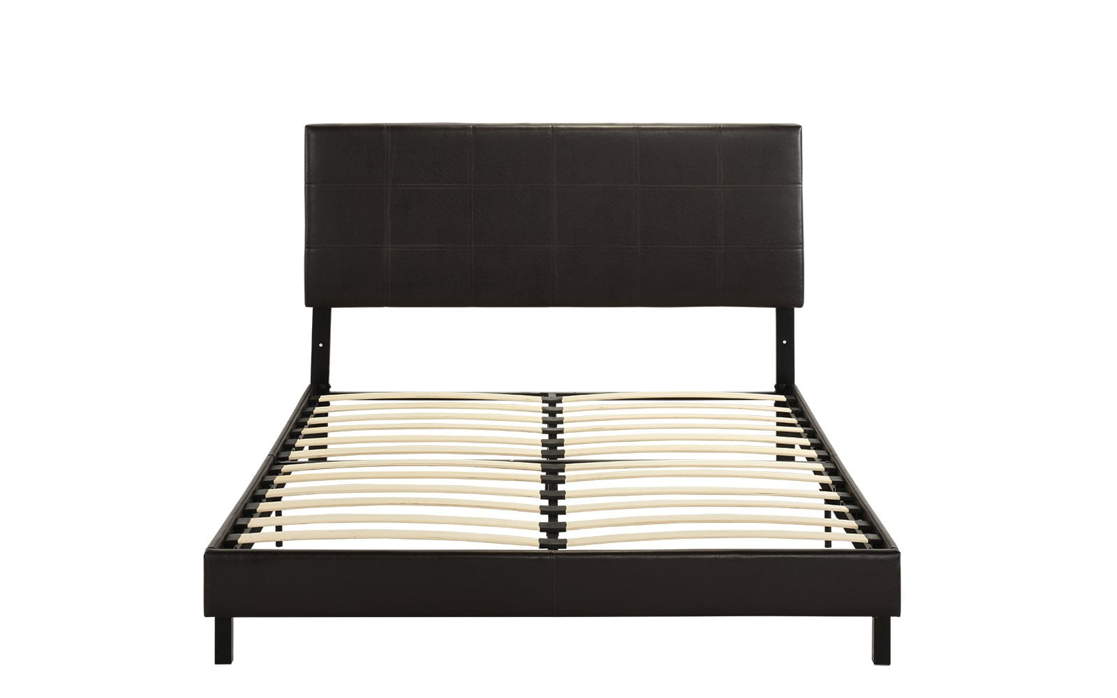 Classic Faux Leather Dark Brown Platform Bed Frame Full Walmart Com Walmart Com