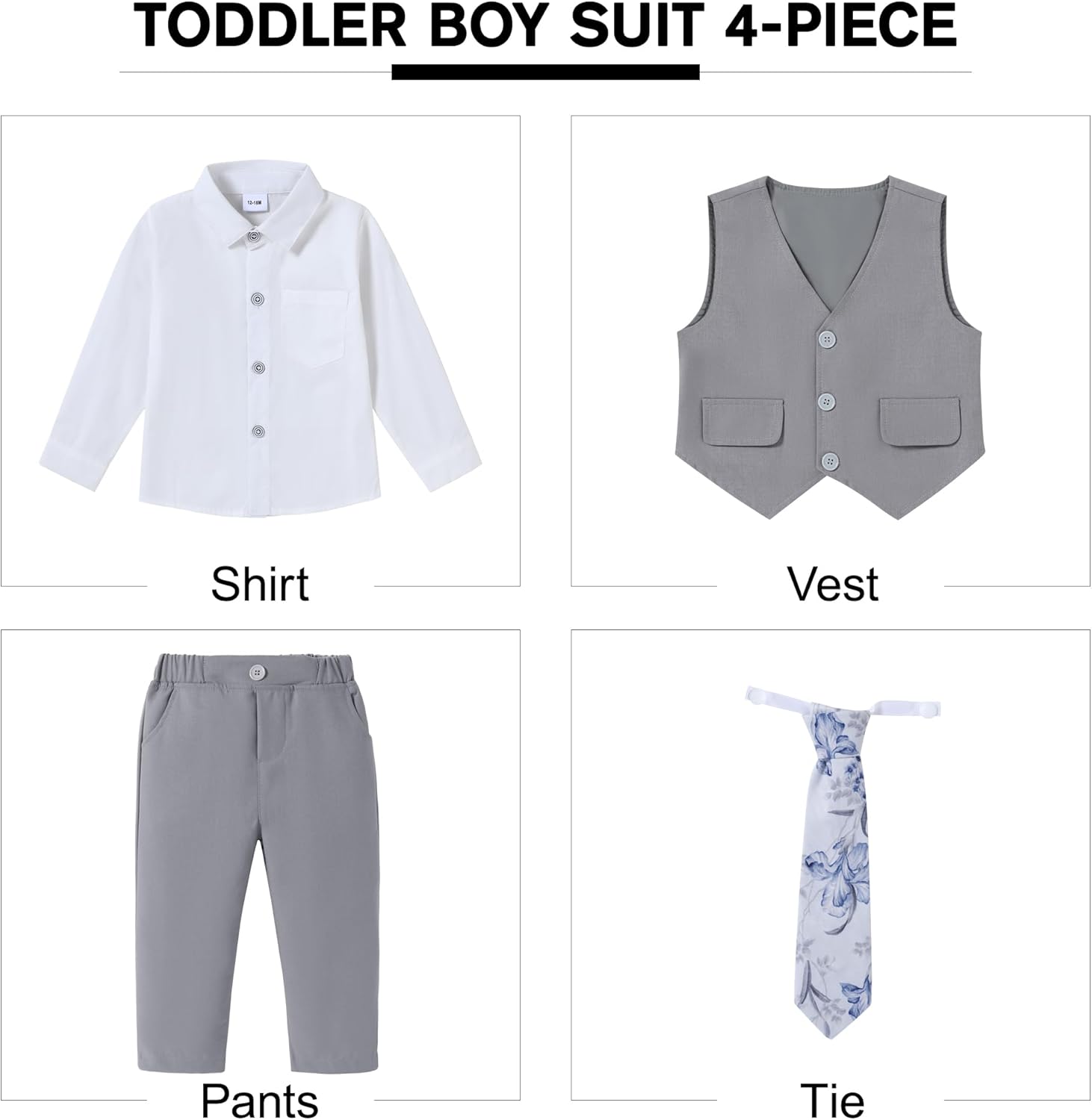 SANMIO Toddler Boy Suit Baby Boy Church Clothes Formal Dress Baptism Outfit Sets Shirt+Tie+Vest+Pants Kids Tuxedo 1-5T Boys Wedding Clothes