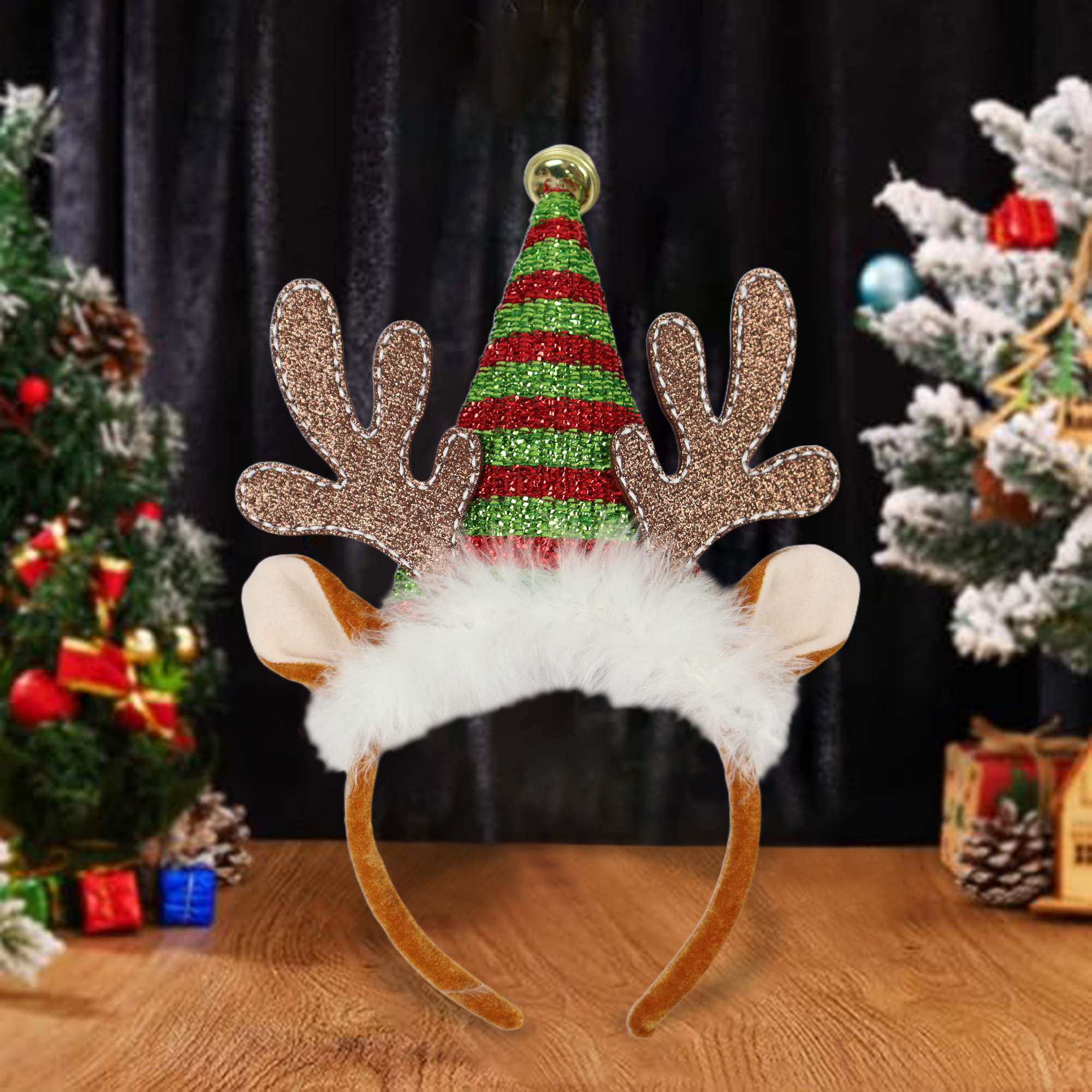 Bandeau de chapeau de renne à rayures de vacances,hauteur de 10 pouces,multi couleur