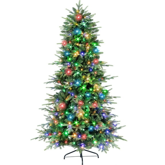 Furnibear 6ft Pre-Lit Artificial Christmas Tree, Full Xmas Tree with 1,350 Tips & 300 LED Lights, Ideal for Holiday Décor