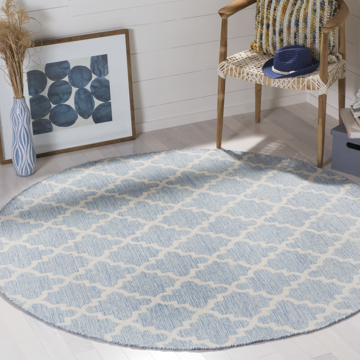 SAFAVIEH Montauk Crispian Geometric Quatrefoils Cotton Area Rug, Light Blue/Ivory, 11' x 15'