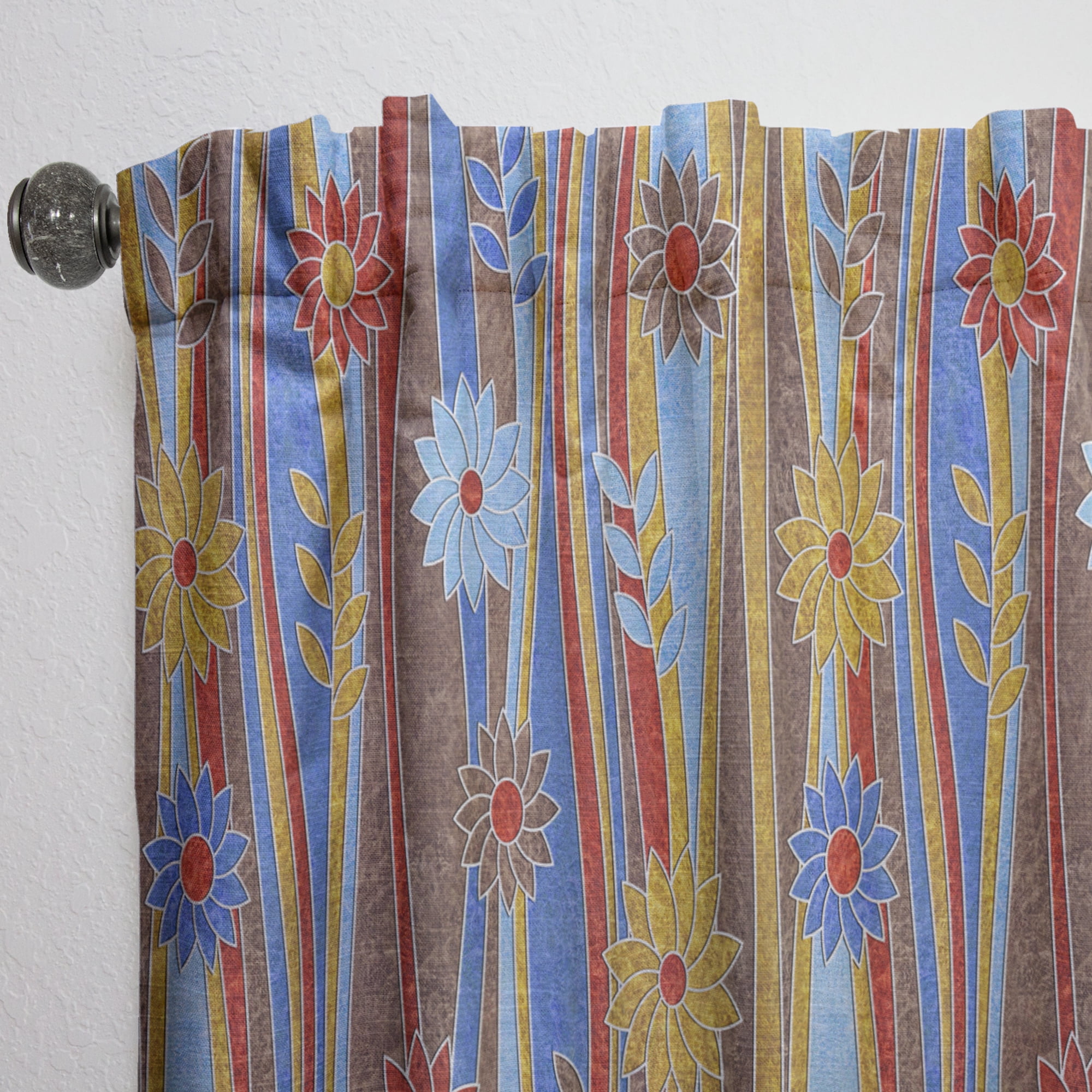 Designart 'Retro Pattern Over Floral IV' Mid-Century Modern Curtain Panel