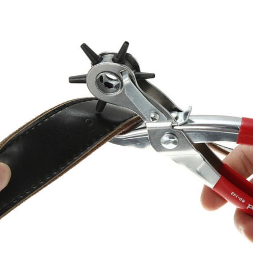 9" Heavy Duty Leather Hole Punch Hand Pliers Belt Holes 6 Sized Punches Tool New 
