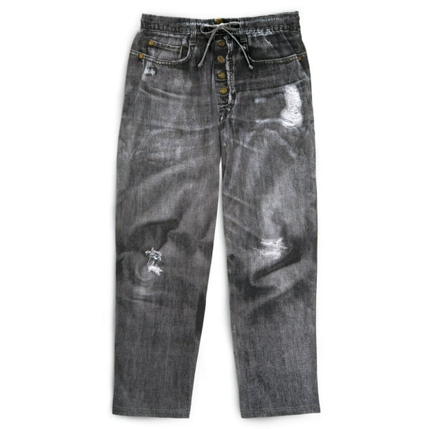 Collections Etc. Mens Distressed Faux Dark Denim Soft Cotton Lounge