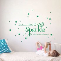 She Leaves a Little Sparkle Girls Room Vinyl Wall Decal Sticker Inspirational Quote with Stars