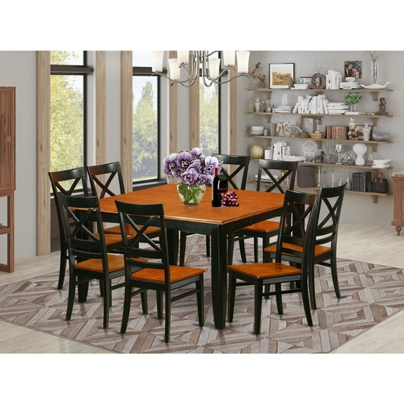 9 Piece Dining Room Furniture Set - Square Table with Butterfly Leaf & 8 Chairs - 54x54 Inch