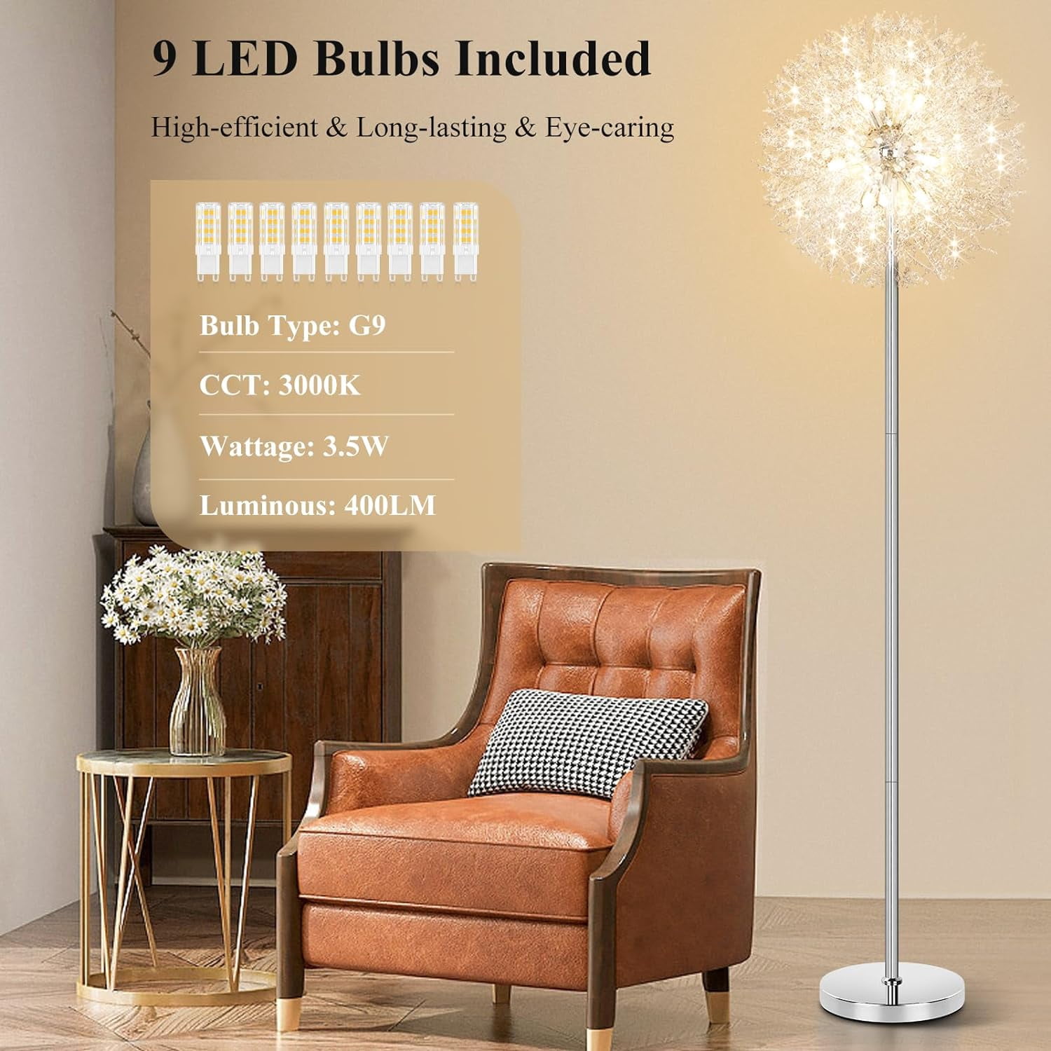 Nordic Hygge 69'' Crystal Floor Lamp for Living Room, Chrome