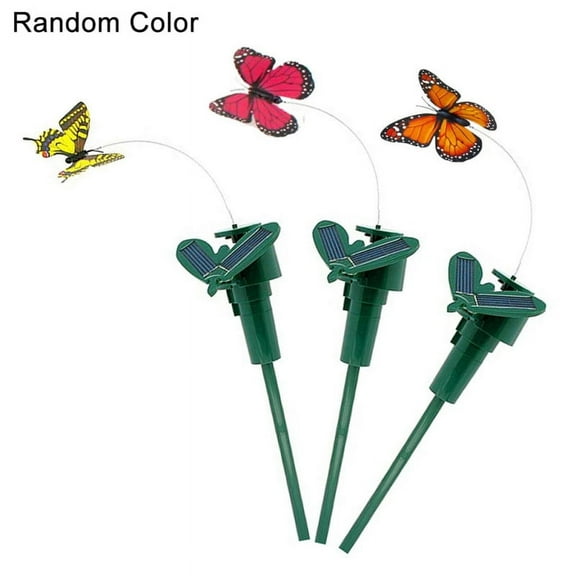 Limorve 3Pcs Solar Powered Flying Fluttering Fake Butterfly Stake Garden Ornament Decor