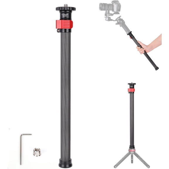 Koolehaoda Tripod Extension Pole Center Column Extender 28" Carbon Fiber Extender Tube Monopod Telescopic Stick Rod with 1/4" to 3/8" Screw Compatible with Tripod/Gimbal/Camera, Max Load 33lb