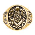 thumbnail image 4 of 10k Men's Polished and Grooved with Black Enamel Masonic Ring, 4 of 6