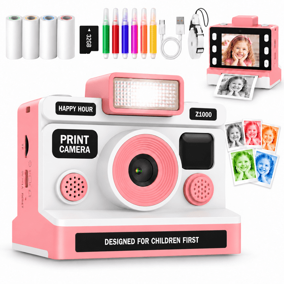 BEBANG Instant Print Camera for Kids, 2.8" Large Screen Kids Instant Cameras, Christmas Birthday Gifts for Girls Boys, Portable Toddler Toy, Pink