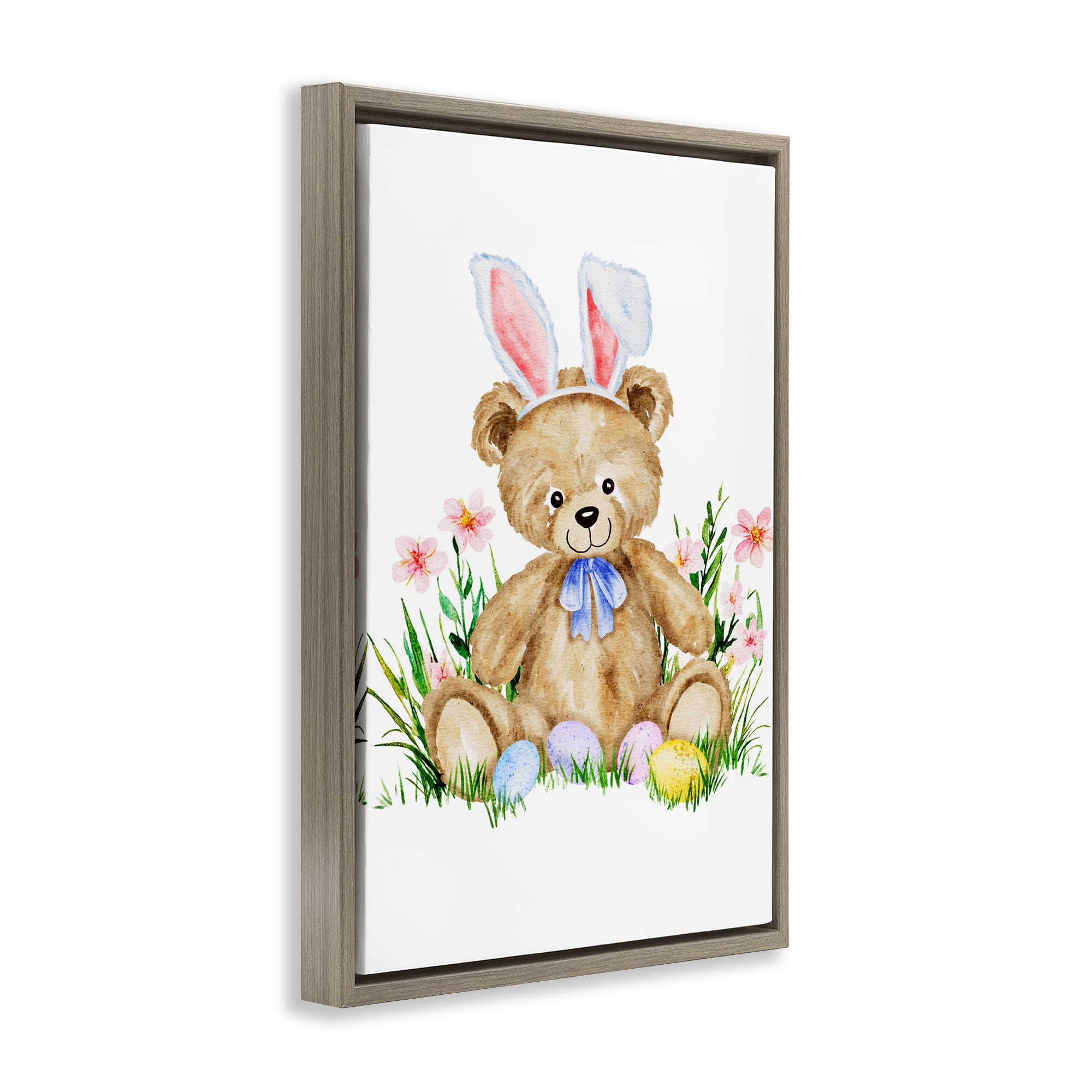 Springy Easter Teddy Bear Brown Framed Floater Canvas Wall Art, design by Amy Hall