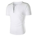 thumbnail image 2 of Men Solid Color Crew Neck Zipper Short Sleeve Tops Classic Basiclayer T-Shirt Pullover Blouses, 2 of 8