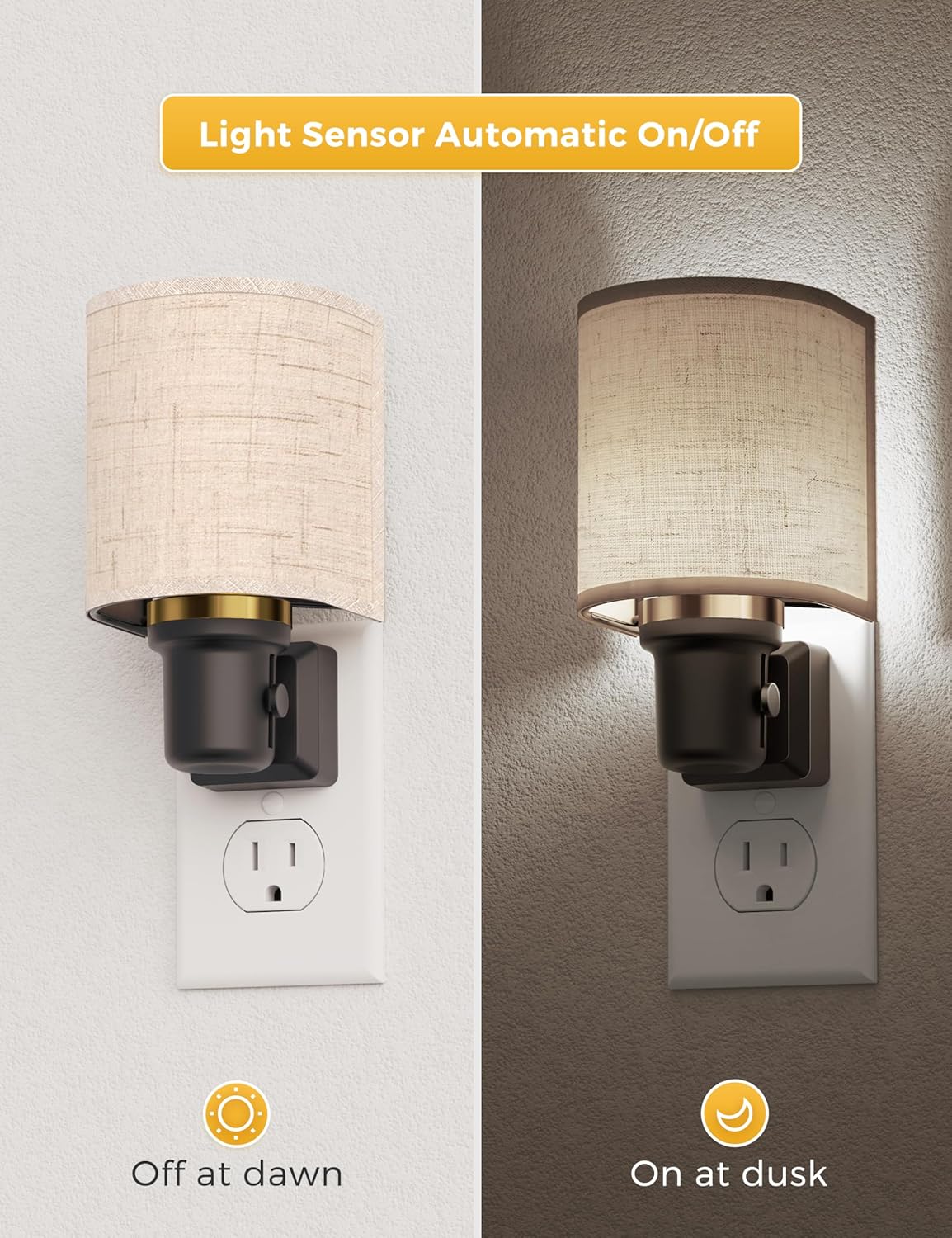 RGHJAR-Bright Night Lights Plug into Wall, Plug in Night Light Dimmable, Daylight White, Decorative Nightlights Plug in Wall, Light Sensor, Linen Fabric Nightlight for Hallway Kitchen, 1 Pack