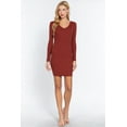 thumbnail image 2 of Saronite Basic Bodycon Ribbed Knit V Neck Long Sleeve Mini Dress, Dark Rust (Women's), 2 of 4