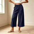 thumbnail image 2 of Bxsruta Women's Wide Leg Capri Pants Drawstring Elastic Waist Summer Casual Loose Trousers, 2 of 6