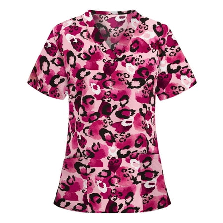 

Muxika Scrubs for Women V-Neck Short Sleeve Scrubs Top with Pockets Womens Tops Blouses Comfortable Workwear Work Uniform T-Shirt Tee Shirts